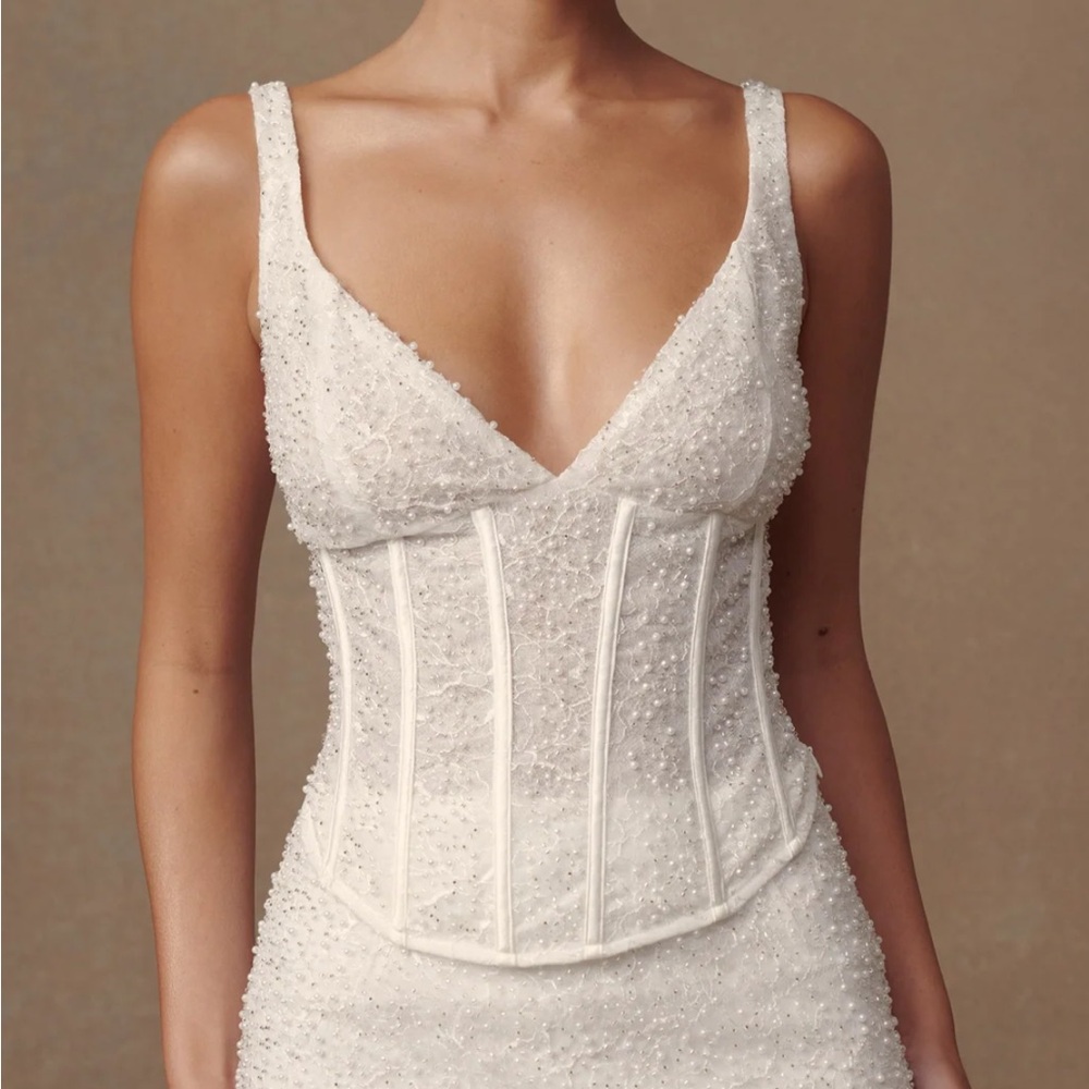 Meshki Elsie Pearl Beaded Bustier Top